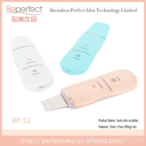 BPS2 Carer Mini Ultrasonic Skin Scrubber, Spatula & Infusion, Exfoliation, Iontophoresis, Facial blackhead removal machine